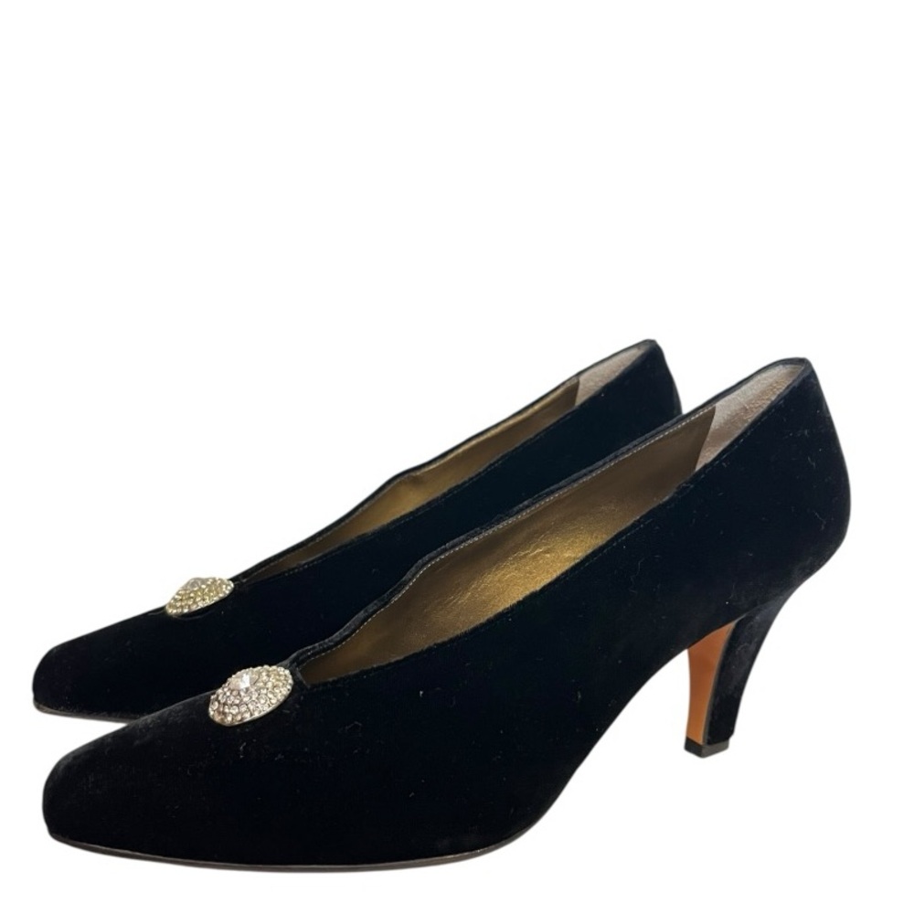 Yves Saint Laurent Black Velvet Jeweled Pointed Toe Heels Size 7.5 Party Vintage - Picture 3 of 11